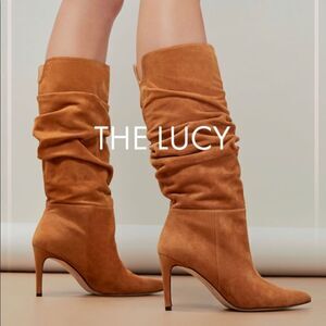 Alexandre Birman Lucy Suede Scrunch Boots Walnut Camel Brown